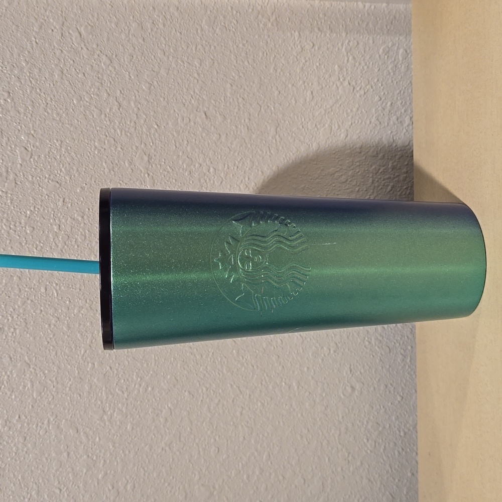 STARBUCKS OMBRE Blue/Green Sparkle stainless steel tumbler ✨